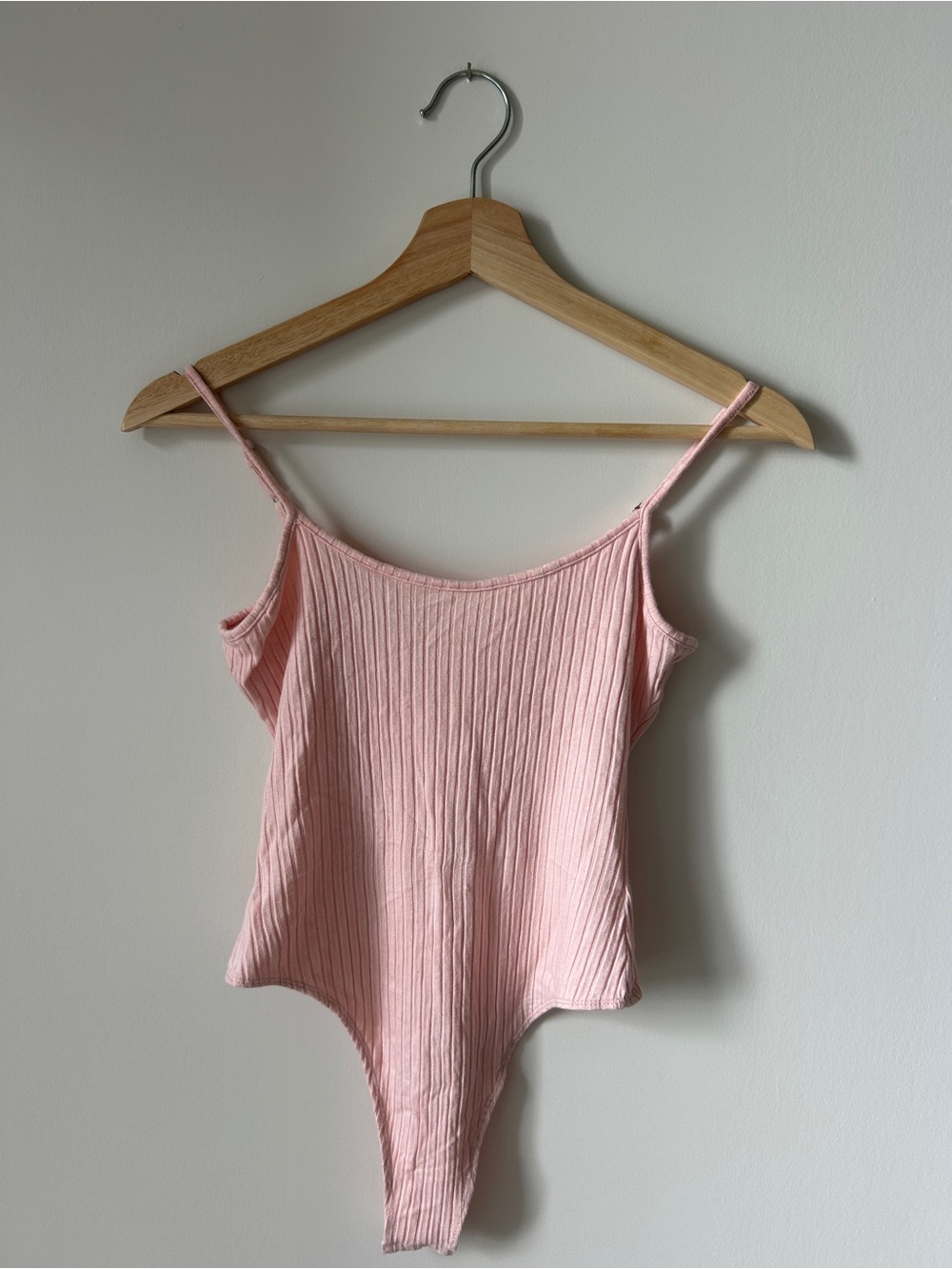 Revamped Light Pink Ribbed Spaghetti-Strap Bodysuit